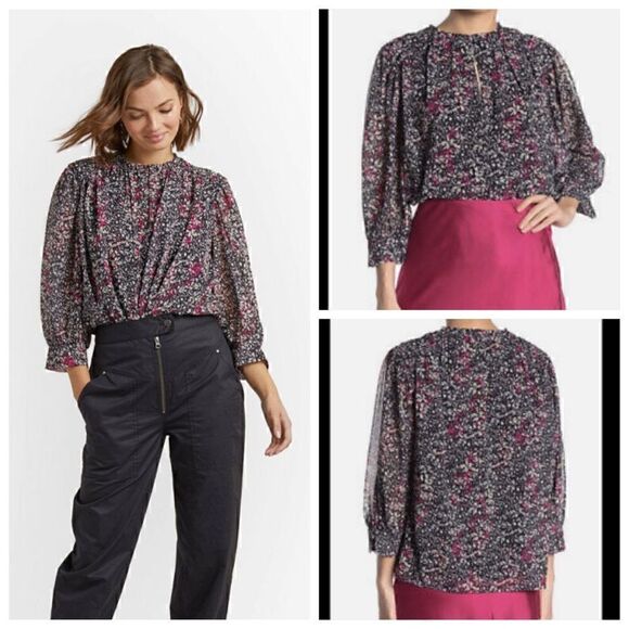 Rebecca Minkoff Top Womens size XS chiffon Blouse Floral Billie Boho preppy - Picture 1 of 14